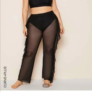 Plus size ruffle trim sheer cover-up pants